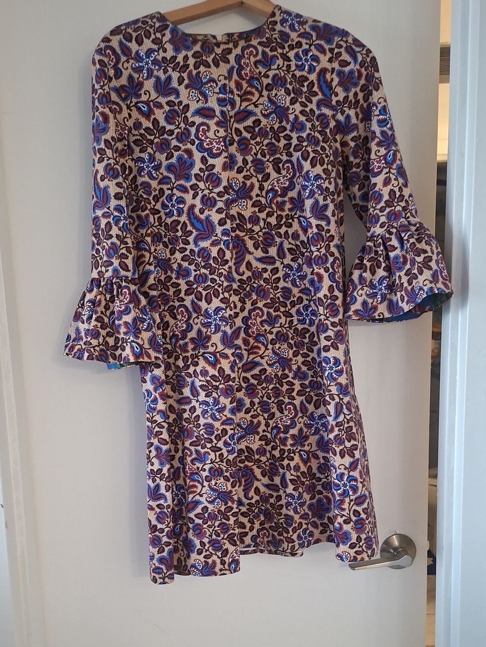 La Double J  Floral Bell-Sleeve Dress - Blue & Cream